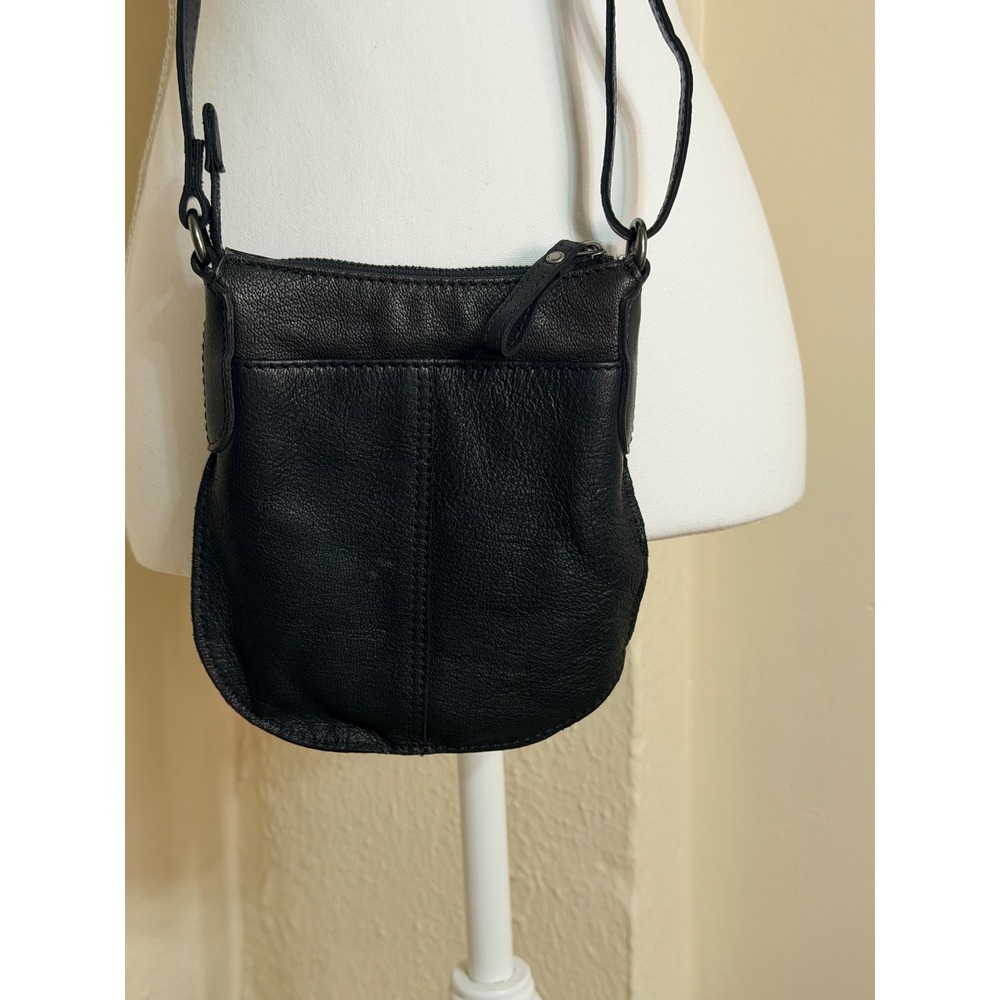 Spikes & Sparrow Black Pebbled Leather Small Crossbody Bag Zip Top Houndstooth